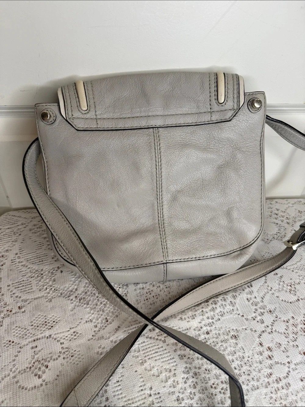 Kate Spade Pebbled Gray Layered Flap Crossbody with Gold Accents